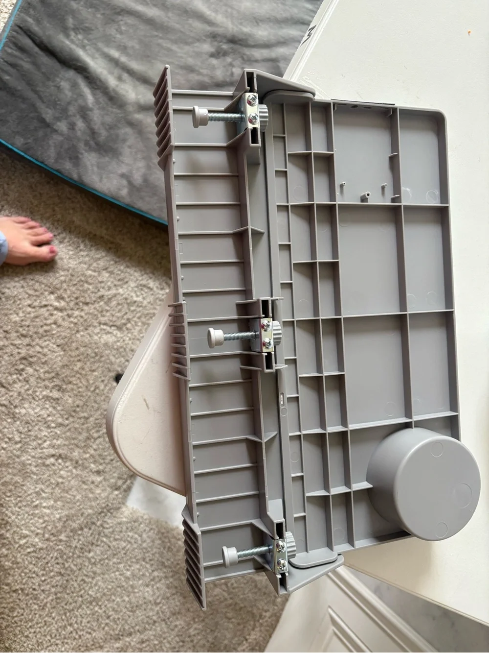 Gray Solejazz bed shelf (shelfie) for home or dorm life. Foldable.